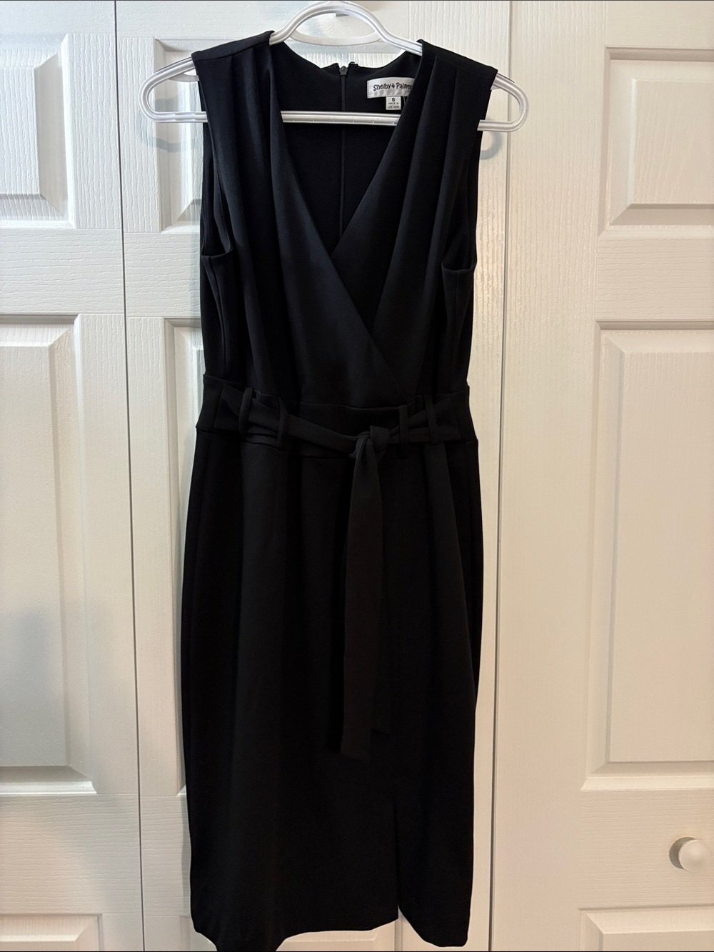 Shelby & Palmer Black Sleeveless Wrap Midi Dress with Waist Tie